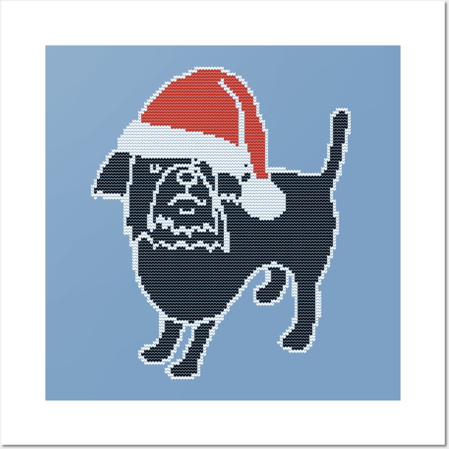 Knitted Dog in Christmas Santa Hat Wall Art by ellenhenryart